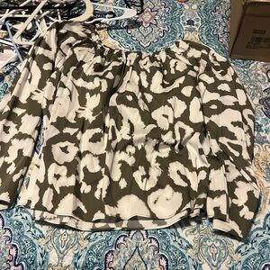 Elizabeth and James green and White Ruffled Peplum Blouse